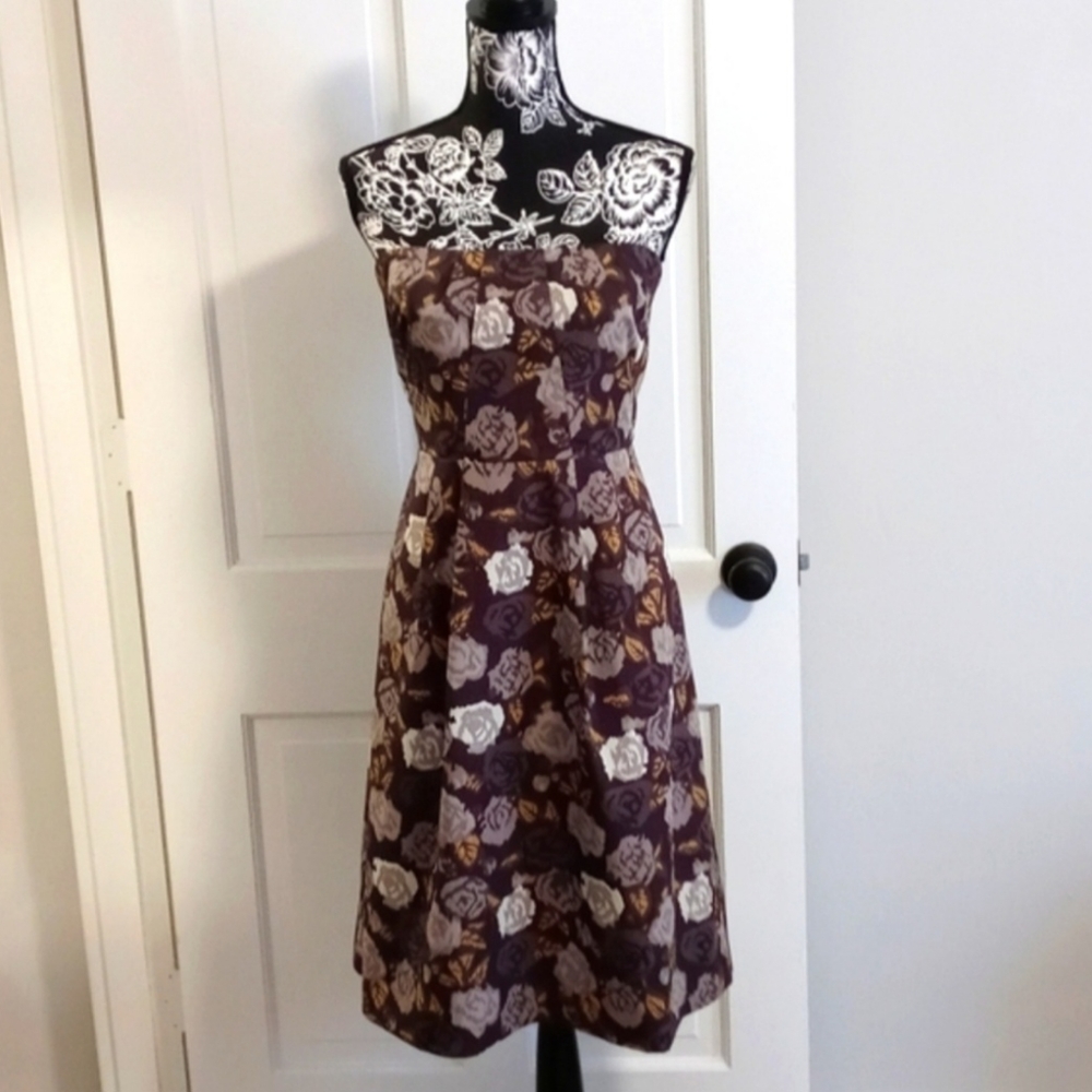 🆕 💛J. Crew💛 - Brown/Cream/Gold Floral Strapless Dress
